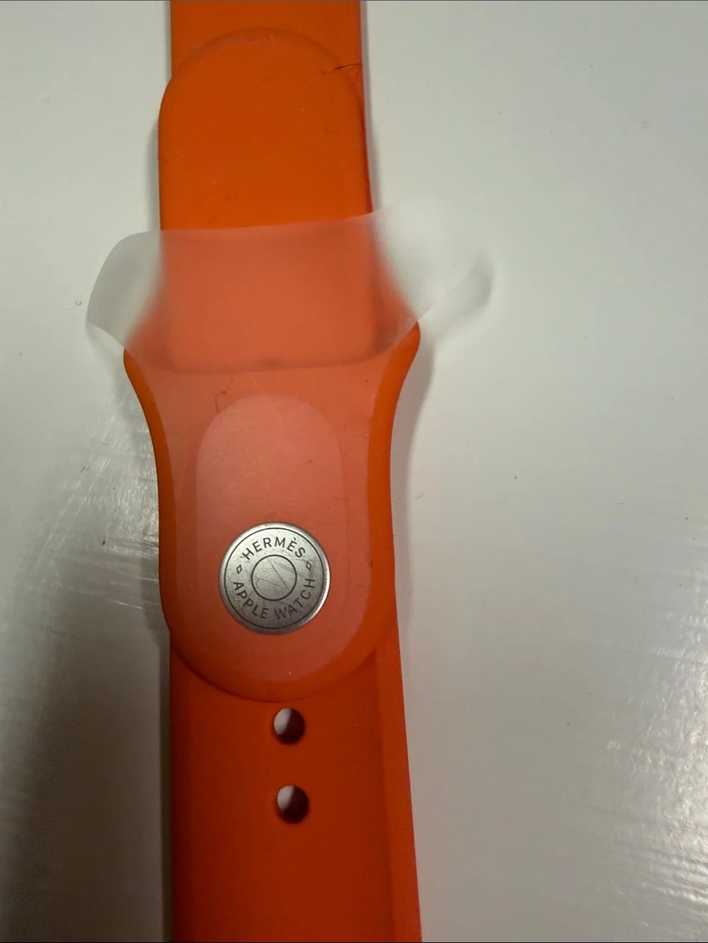 Hermes Paris Red Leather & Orange Silicone Smartwatch Band Set firm price